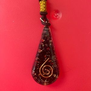 Black Onyx Stones in Resin Pendant on Black Cord Necklace